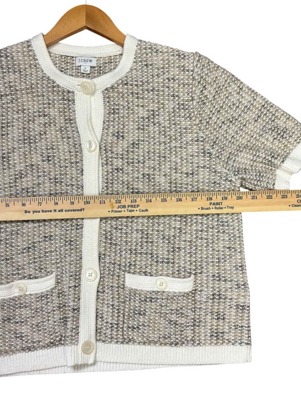 J crew Short-sleeve lady cardigan sweater cotton blend Sandstone Space size L - Picture 7 of 8